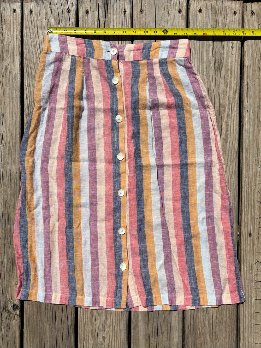 Morgan Taylor Linen Striped Button-Front Midi Skirt - Picture 3 of 5